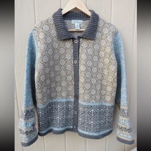 Vintage L.L. Bean Women's Wool Fair Isle Knit Cardigan L